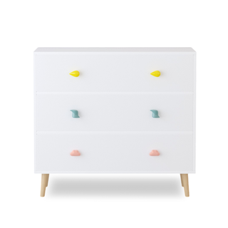 Kids 3 Drawer Dresser, White Nursery Storage Cabinet with Anti-Tip Safety Feature, Solid Wood and MDF Construction, Compact Design for Toddler Room, Bedroom, Living Room, or Apartment