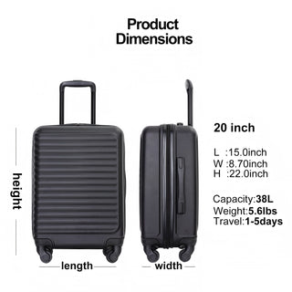 Lightweight 20' Carry On Luggage Suitcase with Spinner Wheels, Black ABS