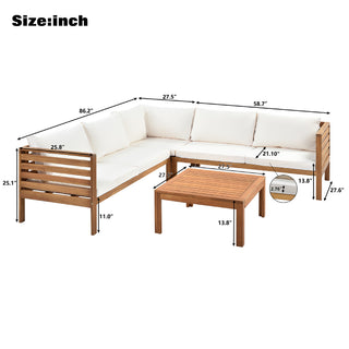 GO Wood Structure Outdoor Sofa Set with beige Cushions Exotic design Water-resistant and UV Protected texture High quality acacia wood Strong Metal Accessories