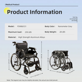 Premium Foldable Lightweight Transport Wheelchair – Adjustable Handrail, Double Brakes, Breathable Seat, for Adults & Elderly, Grey