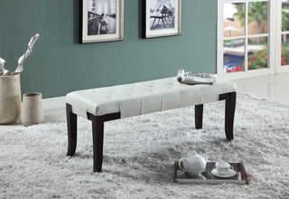 Linon Tufted Bench, Faux Leather, White