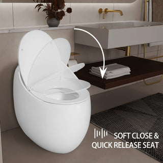 Modern Glossy White Egg Shape Toilet - 1.28 GPF Single Flush Ceramic One-Piece Design