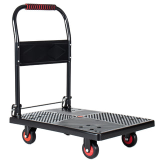28-3/4' Long x 18-3/4' Wide Platform Truck, Foldable Handcart with 4'' TPR 360-Degree Silent Wheels, 330lbs Heavy-Duty Push Dolly Cart, 4 Steel Load-Bearing Beams for Warehouse Garage Home Use