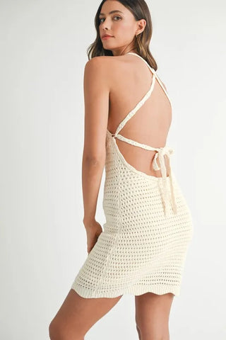 MABLE Crochet Crisscross Spaghetti Strap Mini Dress