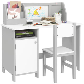 Qaba Toddler Desk and Chair Set | Kids Writing Desk w/ Whiteboard and amp; Storage (Gray)