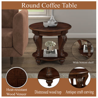 Living Room Coffee Table Set, Coffee Table & Two End Side Table 3-Piece Set for Office, Living Room, Apartment, Small Space, Easy Assembly, Cherry