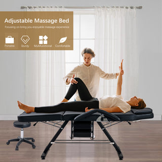 3-Section Adjustable Facial Bed | Massage Table & Tattoo Chair w/ Hydraulic Stool & Trays (Black)