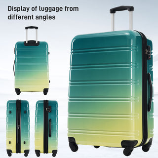 Hardshell Luggage Sets 3 Piece Gradient Color Expandable Suitcase with Spinner Wheels and TSA Lock Lightweight 20' 24' 28' Available,Green+Yellow