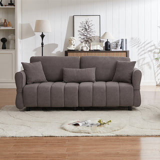 80'' Premium Chenille Fabric Sofa with 2 Cushions & 1 Lumbar Pillow, Armrest Strap Design – Upholstered 3-Seater Sofa for Living Rooms, Bedrooms, Apartments & Offices, Grey