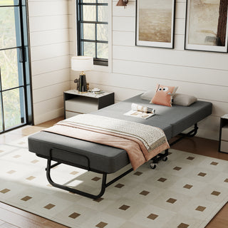 Grey folding bed with memory foam mattress, view 3
