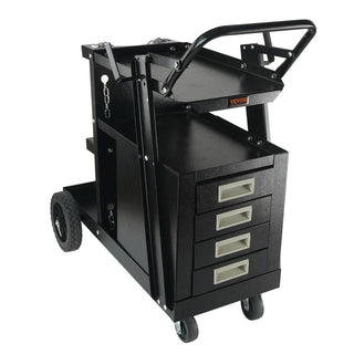 Heavy Duty 2-Tier Welding Cart with 4 Drawers, 265 LBS Capacity, Swivel Wheels & Tank Chains for MIG Welder & Plasma Cutter