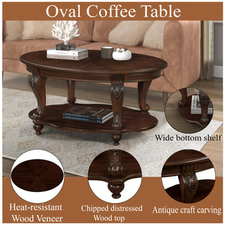 Living Room Coffee Table Set, Coffee Table & Two End Side Table 3-Piece Set for Office, Living Room, Apartment, Small Space, Easy Assembly, Cherry