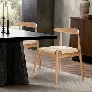 Weave Dining Chairs Set of 2, Mid-Century Modern Kitchen Chair with Solid Oak Frame & Handwoven Seat for Living Dining Room