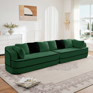 135' 4-Seat Teddy Fabric No Assembly 32D High Density sponge Boneless Sofa Fluffy Comfy Couch,Oversize sofa,Contrast color design,Symmetrical aesthetics,for Living Room,Green