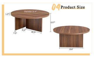 Versatile Round Coffee Table – Walnut-Finished MDF, Modern Minimalist Nordic Style, 31.5" Diameter

