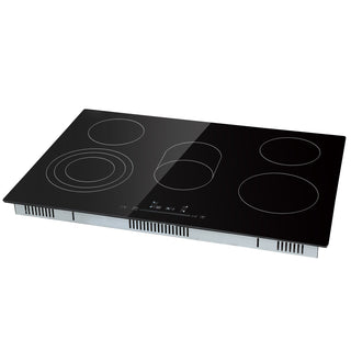 Built in Electric Stove Top, 30.3 x 20.5 inch 5 Burners, 240V Glass Radiant Cooktop with Sensor Touch Control, Timer & Child Lock Included, 9 Power Levels for Simmer Steam Slow Cook Fry