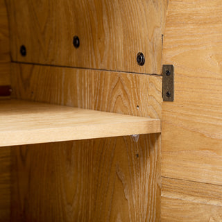 TREXM Buffet Cabinet with Storage, Wood Sideboard with Curvy Edge, 4 Doors Retro Credenza with Adjustable Shelves for Living Room, Kitchen – Natural