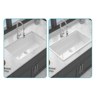 Undermount White Kitchen Sink Workstation - 33 inch White Porcelain Ceramic Single Bowl Dual Mount Kitchen Sink
