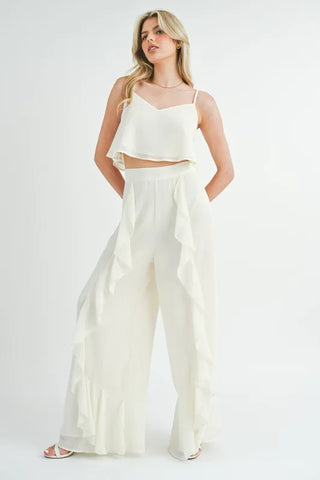 MABLE Crop Cami and Ruffled Wide Leg Pants Set