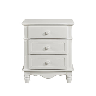 Classic White 3-Drawer Nightstand with Decorative Accents, Wooden Bedside Table with Turned Feet