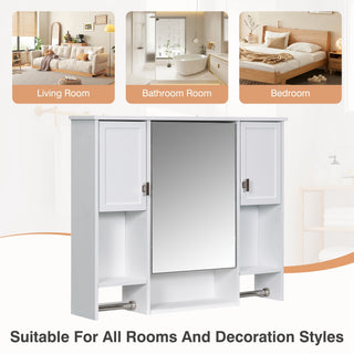 35'' x 28'' Modern Wall Mounted Bathroom Storage Cabinet, Bathroom Wall Cabinet with Mirror, Medicine Cabinet with Towels Bar