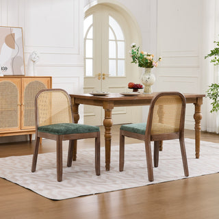 Set of 2 Curved Arched Cane Back Dining Chairs,Mid Century Farmhouse Side Chairs,Distressed Solid Wood Frame,Chenille Cushion with S-Spring and Sponge,Armless Accent Chairs for Kitchen,Green,SW1899OL