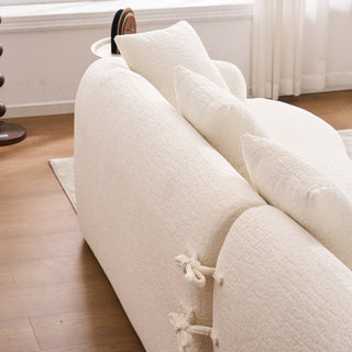 Boneless L-Shape Sectional Sofa with Curved Chaise, White Modular Chenille Couch, High-Density Foam Compression Sofa Sleeper for Living Room, Bedroom, Apartment Lounge