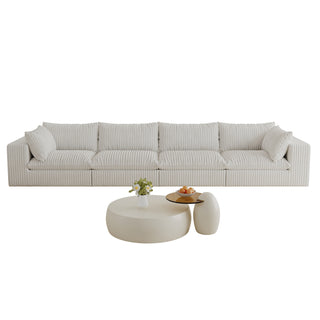 157.6" Cloud Sofa - Corduroy Deep Seat Couch, No Assembly, White