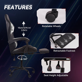 Gaming Chair Black-White - RGB Lighting PU Leather w/Synced Armrests & 5-Star Metal Base