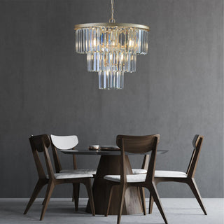 20' Luxury 3-Tier Crystal Chandelier, 7-Light Gold Frame Pendant Light, Elegant Ceiling Lighting for Living Room, Dining Room, Bedroom (No Bulbs)