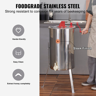 Manual Honey Extractor (2 or 4 Frames) – Stainless Steel Honey Spinner – Beekeeping Apiary Centrifuge Equipment with Lid & Height Adjustable Stand