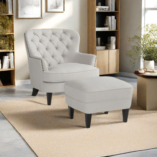 Contemporary Light Grey Fabric Club Chair & Ottoman Set – Modern Upholstered Armchair with Footrest for Living Room Comfort