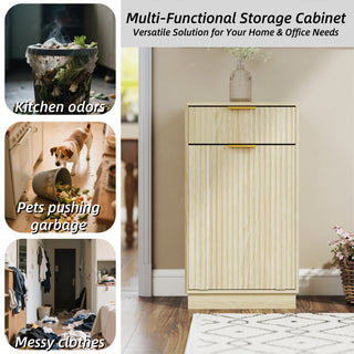 10-Gallon Woodgrain Tilt-Out Trash Cabinet with Drawer & Pull-Out Bin | Natural Finish