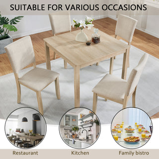 Modern 5-Piece Dining Table Set | 4-Person Wooden Dining Set in Light Oak & Beige