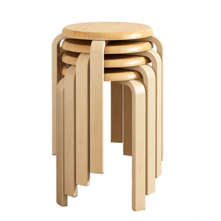 Stackable Bentwood Stool Set of 4, 18' Round Stacking Backless Nesting Stools, Anti-Slip Felt Pad,School Chairs, Suitable for classrooms, Dining Rooms, Kitchens, Natural