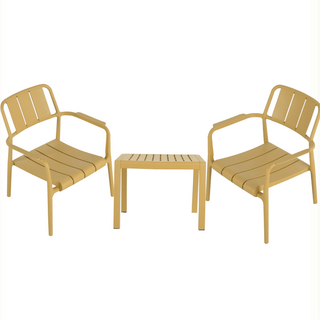 Three-piece indoor/outdoor leisure table and chair set (two chairs and one coffee table), UV-resistant, waterproof and durable, brick yellow, 25*20.47*27.56 (in)/19.69*19.69*14.96 (in), Polypropylene.