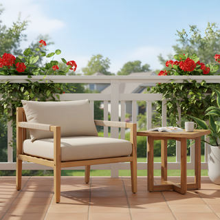 Rustic Elegance Set: Acacia Rope Chair with Cross-Stretcher Side Table