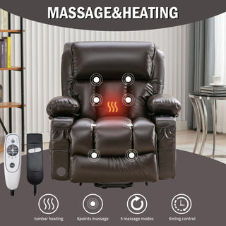 Brown Electric Power Lift Recliner Sofa | Heat, Vibration, USB & Full Recline for Elderly