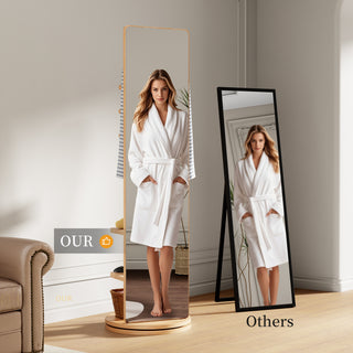 360° Rotating 69'x20' Multifunctional Full Length Mirror with Hook Storage Rack Coat Rack with Mirror Solid Wood Floor Mirror Bedroom Living Room Cloakroom Space Saving (natural wood)