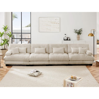 4-Seater Modular Sectional Sofa – Deep Seat Chenille Upholstered Couch, Comfy Living Room Sofa for Apartment, Studio, Office – Light Coffee
