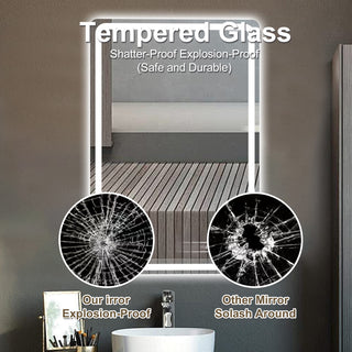 40"x24" LED Bathroom Mirror, Wall Mounted Vanity Mirror with Front Lights, Anti-Fog Frameless Makeup Mirror, Copper-Free Silver Mirror, Horizontal or Vertical Orientation