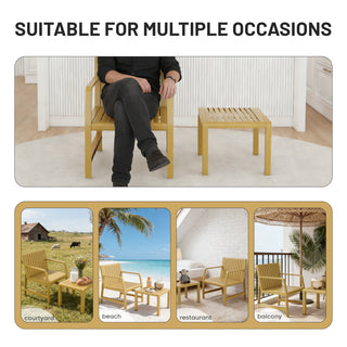 Two-piece Indoor/Outdoor Furniture Set (One Chair and One Coffee Table), UV-resistant, Waterproof and Durable, Brick Yellow, 24.61*27.17*29.92in/19.69×19.69×14.96in, Polypropylene