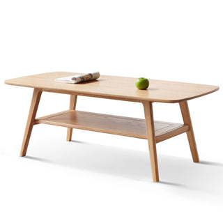 Center Table Low Table 100% Solid Wood Coffee Table with Storage Shelf, 80x50x44 cm, Natural Wood Writing Desk for Study or Work from Home, Easy to Assemble