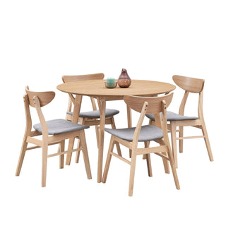 Wooden Dining Table Set,42.01 Inch Modern Simple Design Round Kitchen Table and Fabric Upholstered Dining Chairs for Dining Room, Kitchen, Saving Space(1 Table with 4 Chairs),Natural Ash