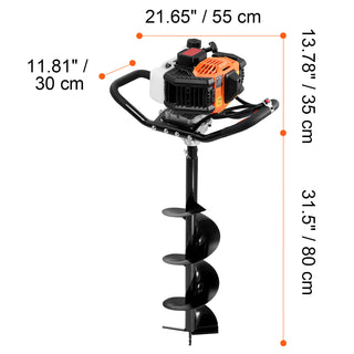 VEVOR Gas Post Hole Digger 52CC 1450W with 8 Drill Bits & Extension Rod, Black Aluminium Alloy, 46.35 Inch