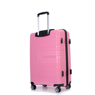 Lightweight Durable Hardshell Suitcase Set with Double Spinner Wheels and TSA Lock, Pink Polypropylene in 3 Sizes