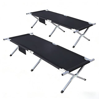 Set of 2, Camping Cot, Lightweight Comfortable Folding Bed for Camping, Hiking, Travel, Truck, Beach, Office Nap, Black