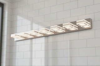 45" Modern Chrome 7-Light LED Vanity Light - Square Acrylic Dimmable Wall Fixture for Bathroom