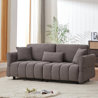 80'' Premium Chenille Fabric Sofa with 2 Cushions & 1 Lumbar Pillow, Armrest Strap Design – Upholstered 3-Seater Sofa for Living Rooms, Bedrooms, Apartments & Offices, Grey