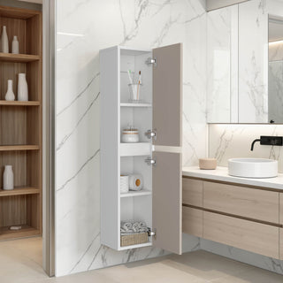 High Two-Door Wall Cabinet with Interior Shelf, White